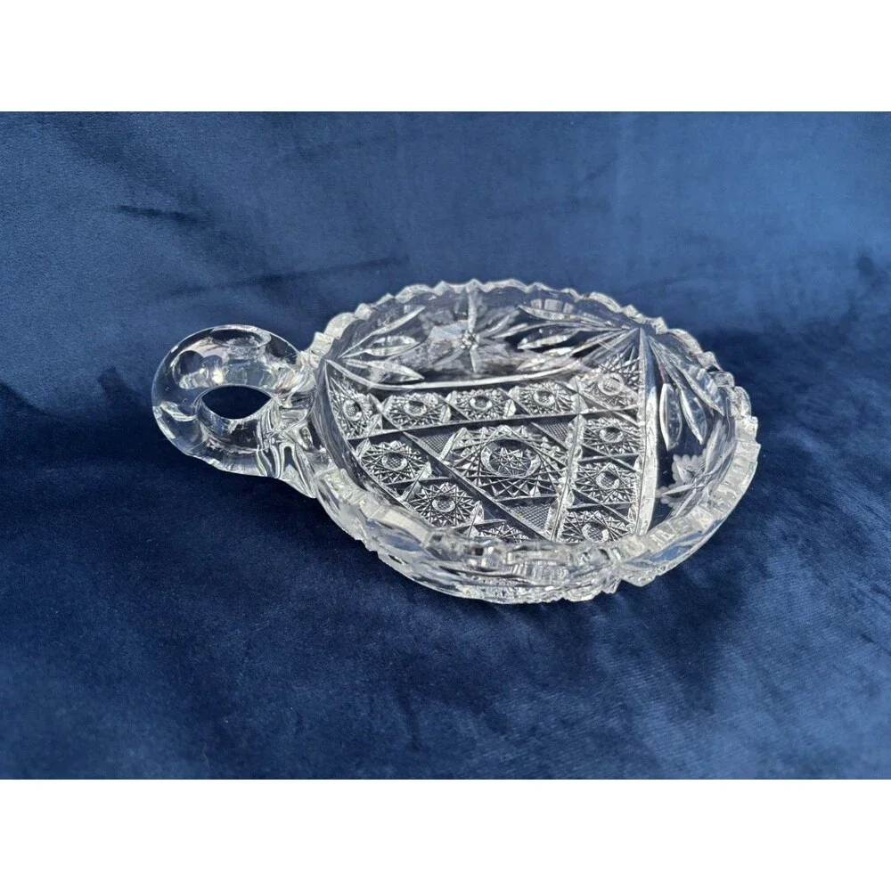 American Brilliant Period Intricate Pattern Sawtooth Candy Dish Handle
